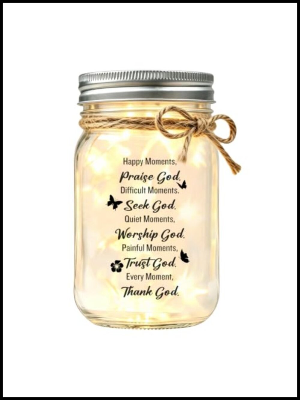 Mason Jar LED Night Light Bible Verse Prayer Christian Desk Decor Glass
